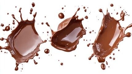 Chocolate Splashes and Drips on White Background