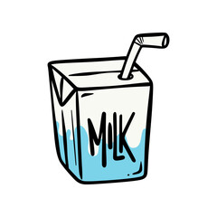 Milk box with straw Doodle Illustration
