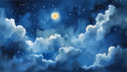 Night Sky with Moon and Clouds