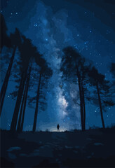 Night Sky Silhouette: A Lone Figure Stands in Awe of the Cosmos