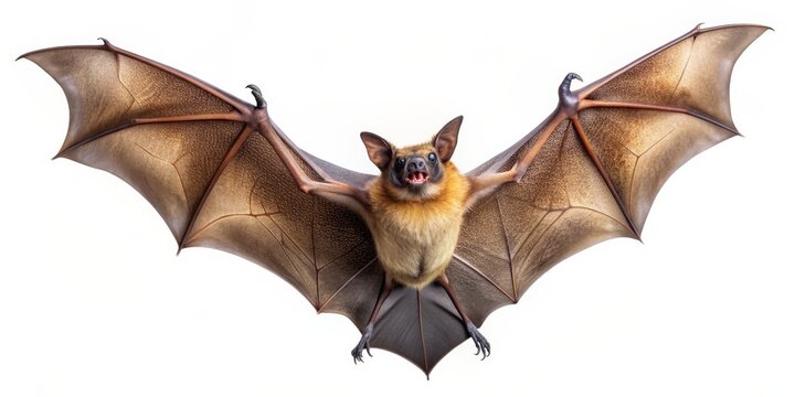 Flying Fox Bat with Spread Wings, White Background, Isolated, Animal, Wildlife, Mammal