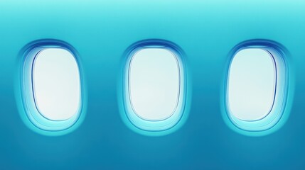 Three Airplane Windows on a Blue Wall