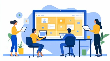 Creative Collaboration. Team members collaborating on projects with digital platforms concept