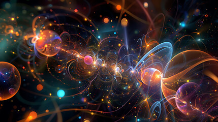 Fototapeta premium Detailed visualization of an electronpositron pair and their interactions with other particles