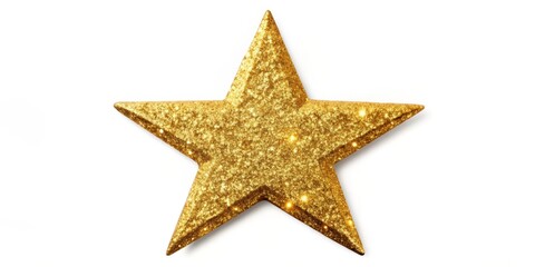 Obraz premium Golden Glitter Star on White Background, Christmas Decoration, Holiday Ornament, Festive Sparkle , Christmas, Decoration, Ornament