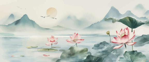 Pink lotus flowers in a pond