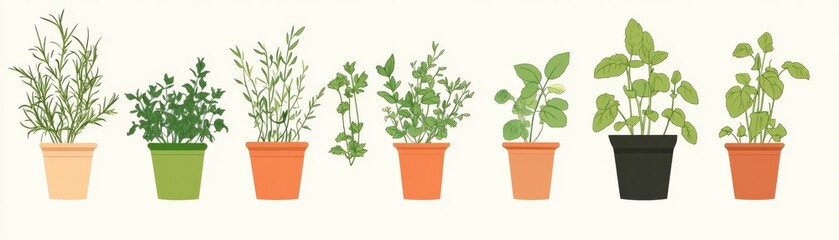 Obraz premium Garden herbs flat design, top view, culinary plants theme, animation, Splitcomplementary color scheme