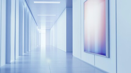 Empty White Hallway with a Large Picture