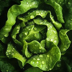 Fototapeta premium Overhead Shot of Lettuce with visible Water Drops. Close up. 