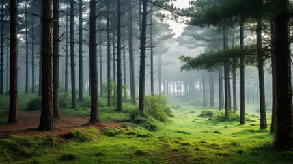 Enchanted Forest: Misty Morning in a Pine Grove
