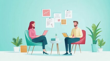 Credit counseling flat design, side view, financial advice theme, water color, vivid