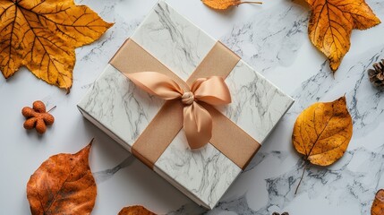 Minimalist autumn gift box with a touch of gold, clean lines