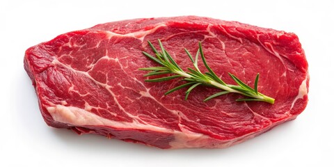 Raw Beef Steak with Rosemary, Close-up Photography, Isolated on White, Food Photography, Recipe, Meat, Steak