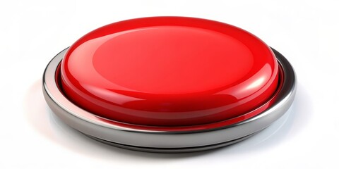 Red Button with Silver Trim, 3D Render, Button, Red, Silver
