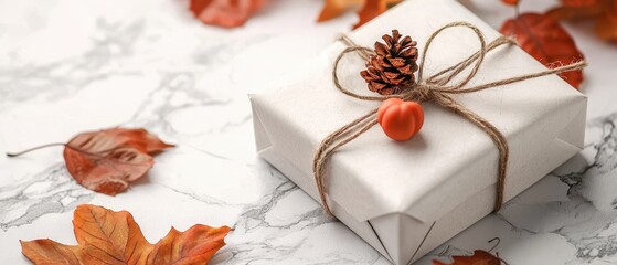 Minimalist autumn gift box with a touch of gold, clean lines 