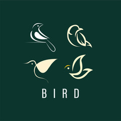 Set of black bird silhouettes. Vector elements for design