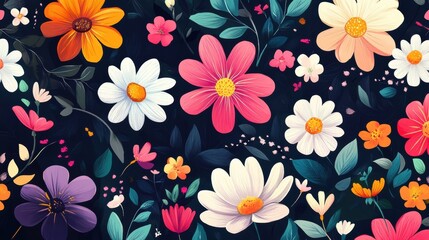 Seasonal flowers flat design, top view, blooms throughout the year theme, water color, colored pastel