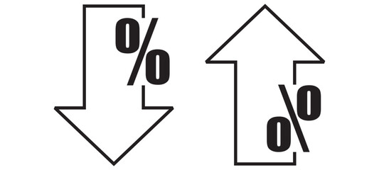Percent down and up arrow sign editable stroke outline icon isolated on white background flat vector illustration.