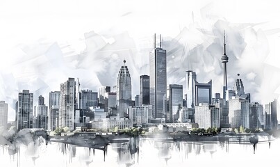 panoramic modern city skyline mix sketch effect. 