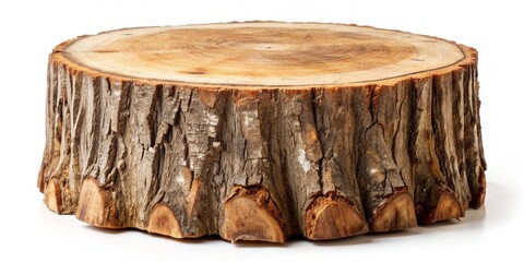 Tree Stump with Natural Wood Texture, Isolated, White Background, Rustic, Nature, Woodgrain, Tree trunk