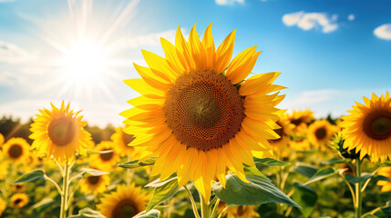 Obraz premium Vibrant Sunflowers in a Field - Summer Floral Landscape