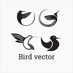 Set of black bird silhouettes. Vector elements for design
