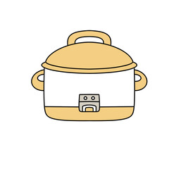 A cartoon drawing of a yellow pot with a white lid