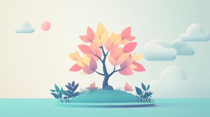 Growth of wisdom flat design, front view, gaining insights theme, animation, colored pastel