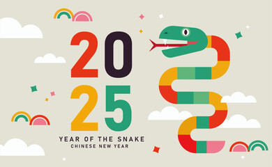 happy chinese new year 2025, Chinese new year, year of the snake, Chinese zodiac snake in geometric flat modern style