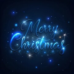 Merry Xmas greeting with lights on dark blue background