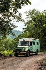 A mobile clinic providing emergency medical care and vaccinations in a remote area with a high need for health