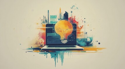 Technology growth flat design, front view, advancing innovations theme, water color, Triadic Color Scheme