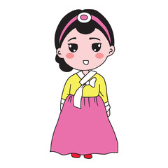 cartoon hanbook girls character isolated on white background. hanbook korean costum dress traditional