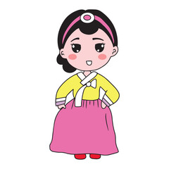 cartoon hanbook girls character isolated on white background. hanbook korean costum dress traditional