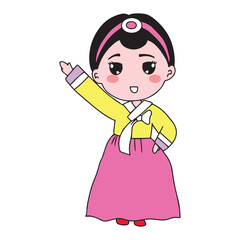 cartoon hanbook girls character isolated on white background. hanbook korean costum dress traditional