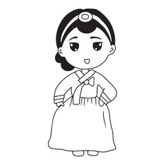 cartoon hanbook girls character isolated on white background. hanbook korean costum dress traditional