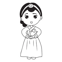 cartoon hanbook girls character isolated on white background. hanbook korean costum dress traditional