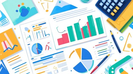 Corporate finance flat design, top view, business funding theme, water color, colored pastel