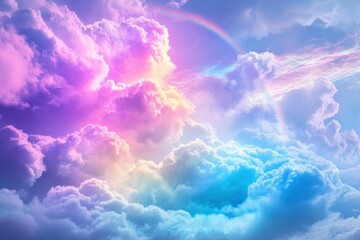 beauty sweet pastel blue and violet colorful with fluffy clouds on sky. multi color rainbow image. abstract fantasy growing light , ai