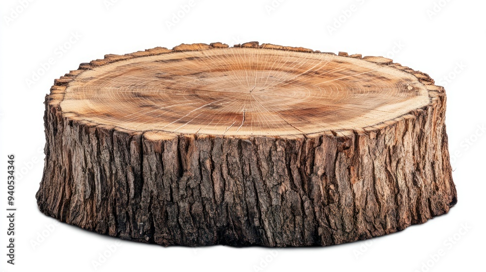 Poster Circular Tree Trunk Cross Section with Rough Bark Texture