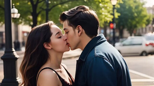 A couple kissing an time freezing around them concept