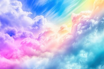 beauty sweet pastel blue and violet colorful with fluffy clouds on sky. multi color rainbow image. abstract fantasy growing light , ai