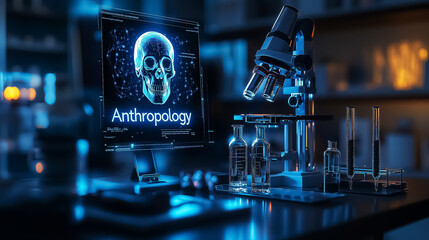A modern anthropology laboratory showcasing scientific equipment and research tools, ideal for educational materials and science-themed projects.