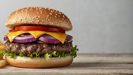 Hamburger on a wooden table