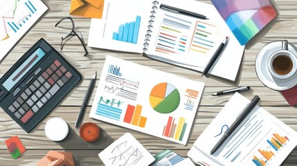 Corporate finance flat design, top view, business funding theme, water color, colored pastel