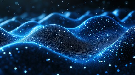 Fototapeta premium Abstract Blue Digital Wave with Glowing Particles