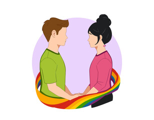 Fototapeta premium Friendly Interaction: Two People Embracing in a Rainbow-Colored Circle