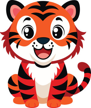 Happy baby tiger, coloring small kides tiger setting and similing