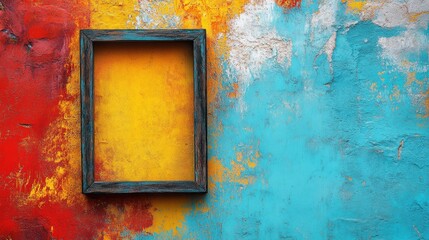 Wooden Frame Against Colorful Abstract Wall