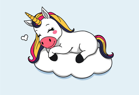 Whimsical Unicorn Dreaming in a Cloudy Sky